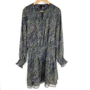 White House Black Market Dress Size Medium Green Print Smocked Tiered Layered